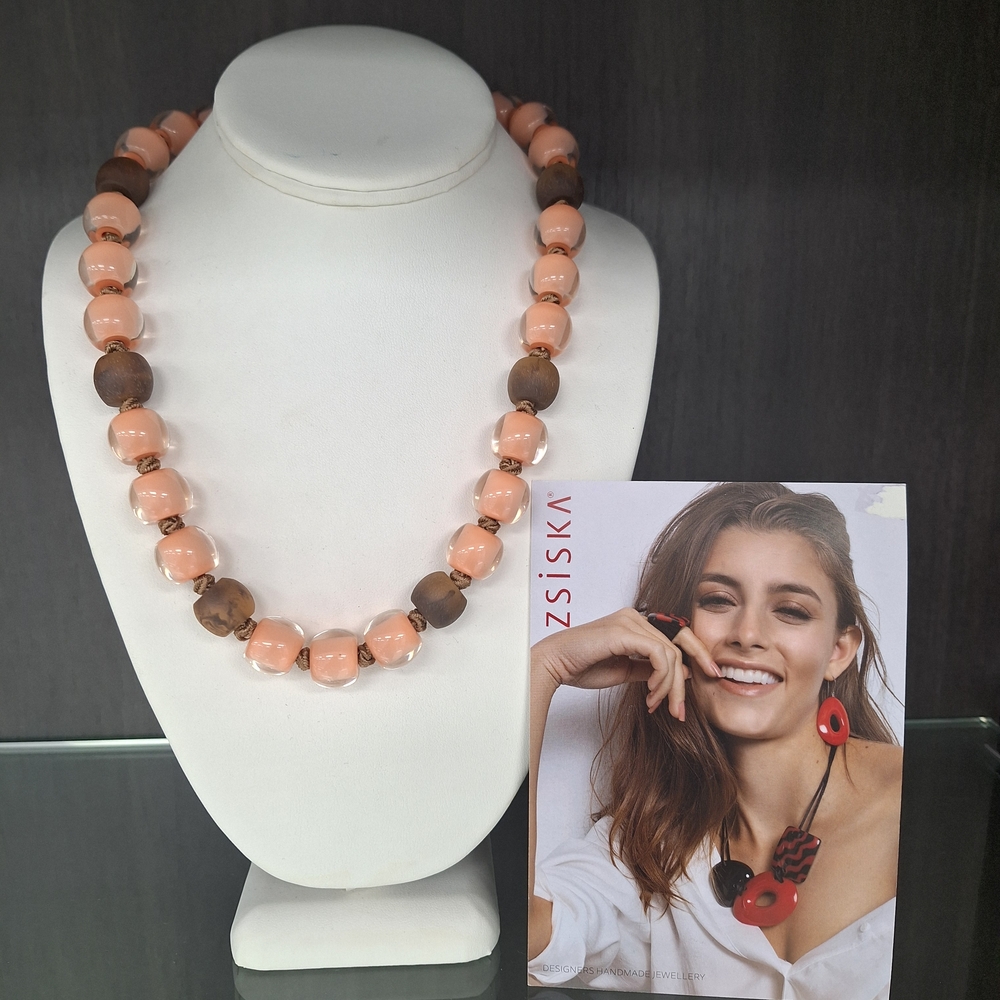 Pink and Brown Beaded Necklace